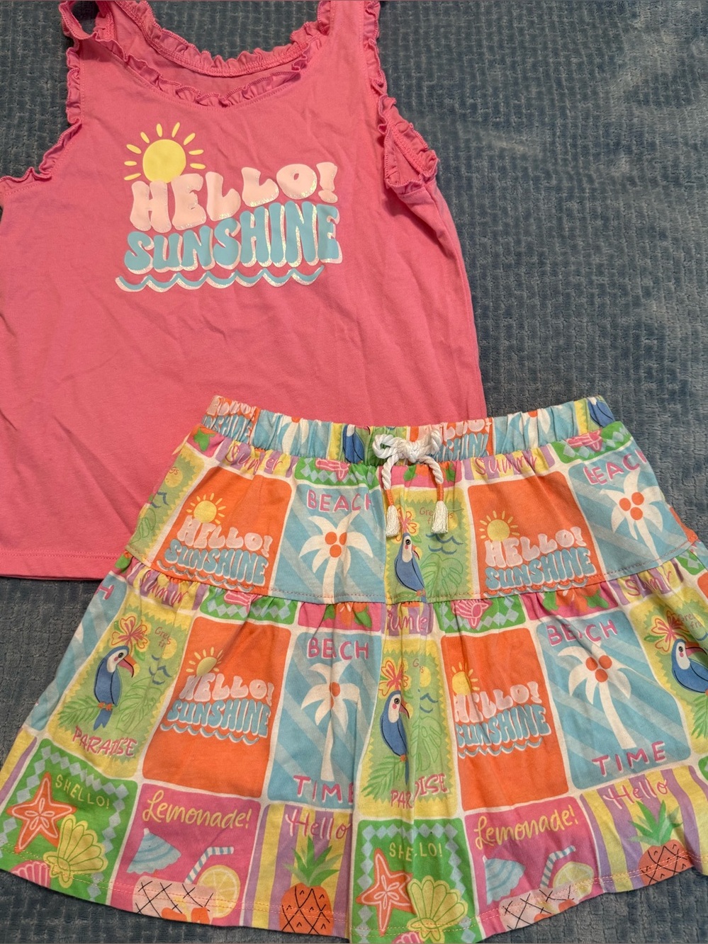 Hello Sunshine Pink Tank Top & Multicolor Skort Set - Kids size 8